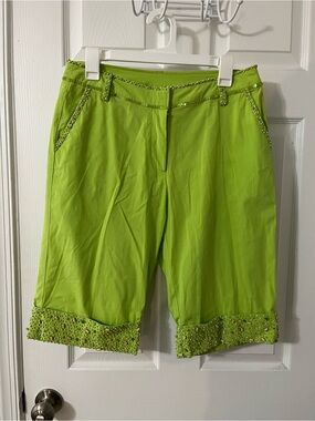 Embellished Lime Green Women's Bermuda Shorts